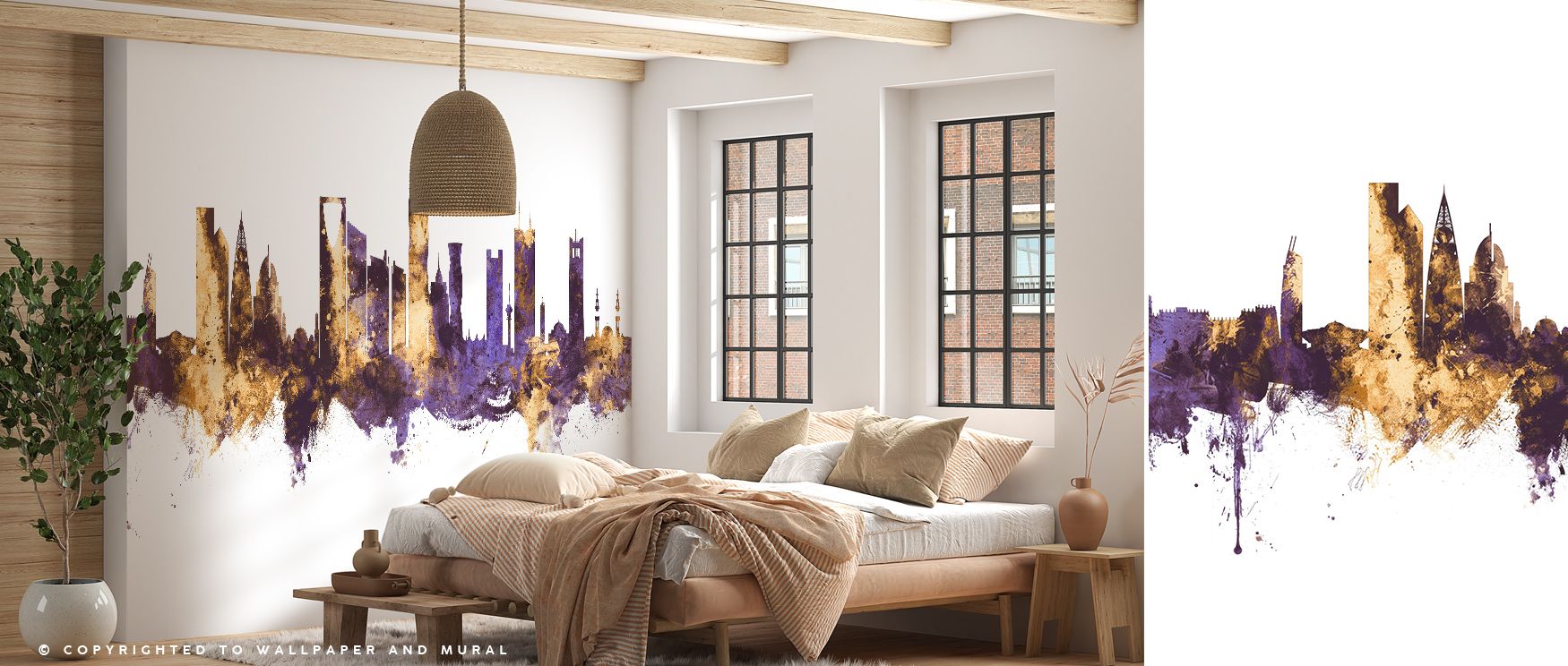 Riyadh Saudi Arabia Skyline Purple & Gold Wallpaper radiates with rich tones, purple depth layered with golden shimmer, skyline silhouettes etched with elegance, surrounding interiors with regal calm, enriching bedrooms, hallways, or living areas with atm