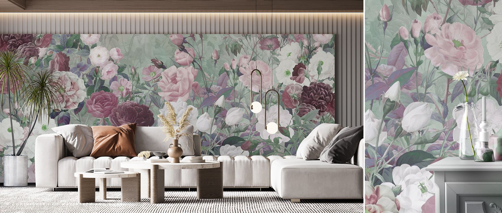 Romantic tones flow through the Rose Garden Green Wallpaper, blossoms layered in soothing greens enrich interiors with atmosphere of elegance, surrounding bedrooms, dining areas, or hallways with charm and sophistication that feels timeless and filled wit