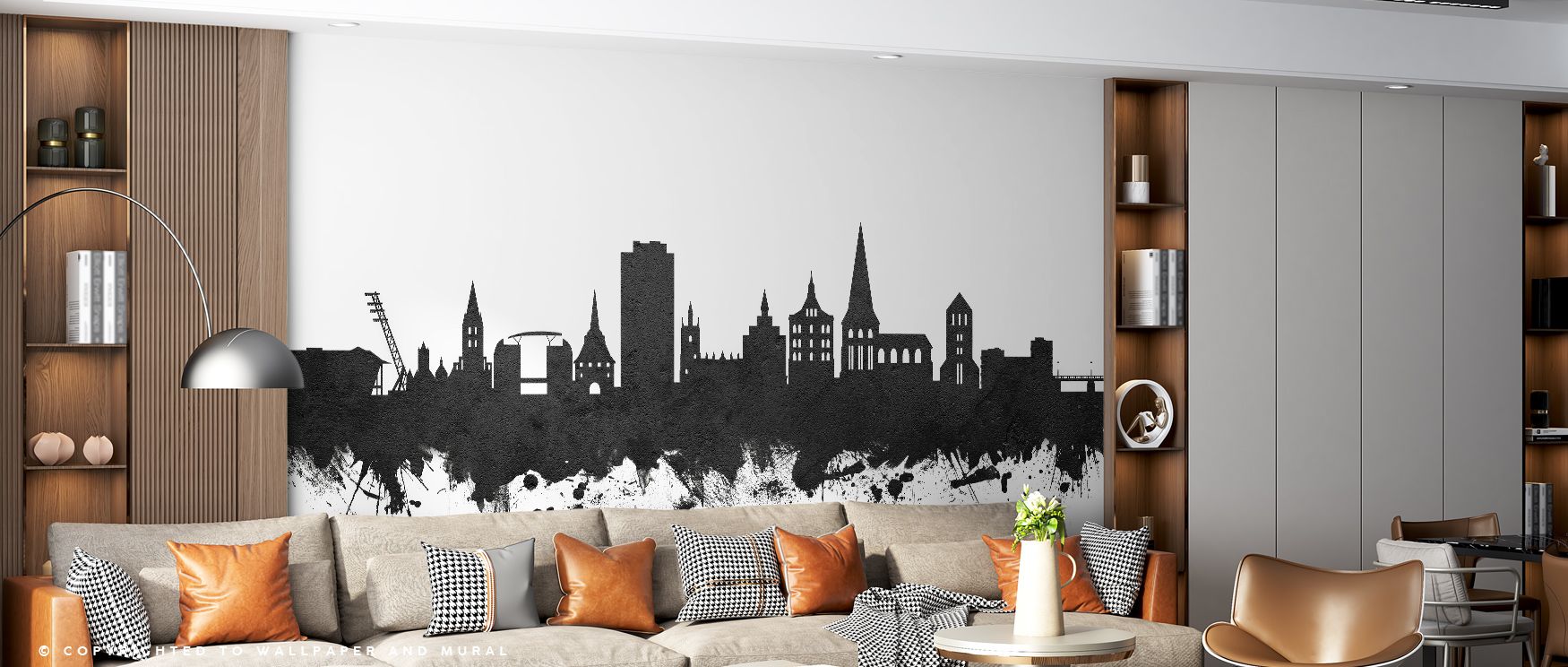 In the Rostock Germany Skyline Black & White Wallpaper, textured tones of black and white shape architectural rhythm, enriching interiors with atmosphere of balance and sophistication, surrounding bedrooms, living rooms, or hallways with quiet elegance an