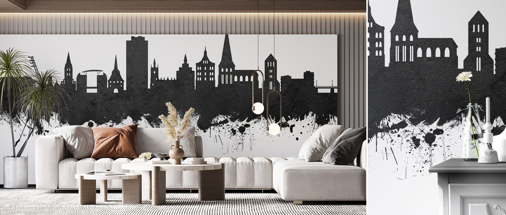 Through its contrasts, the Rostock Germany Skyline Black & White Wallpaper reveals urban strength softened into calm rhythm, enriching interiors with atmosphere of balance, surrounding bedrooms, hallways, or living areas with quiet elegance and sophistica