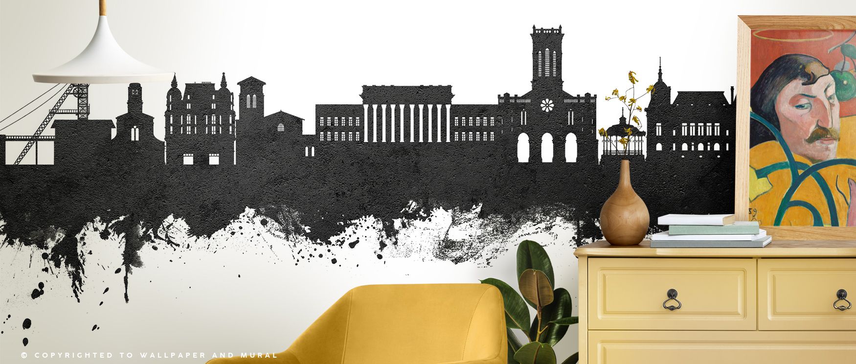 Monochrome elegance shines in the Saint-Étienne France Skyline Black & White Wallpaper, tones etched in refinement enrich interiors with atmosphere of calm balance, surrounding bedrooms, dining spaces, or hallways with artistry and timeless sophistication