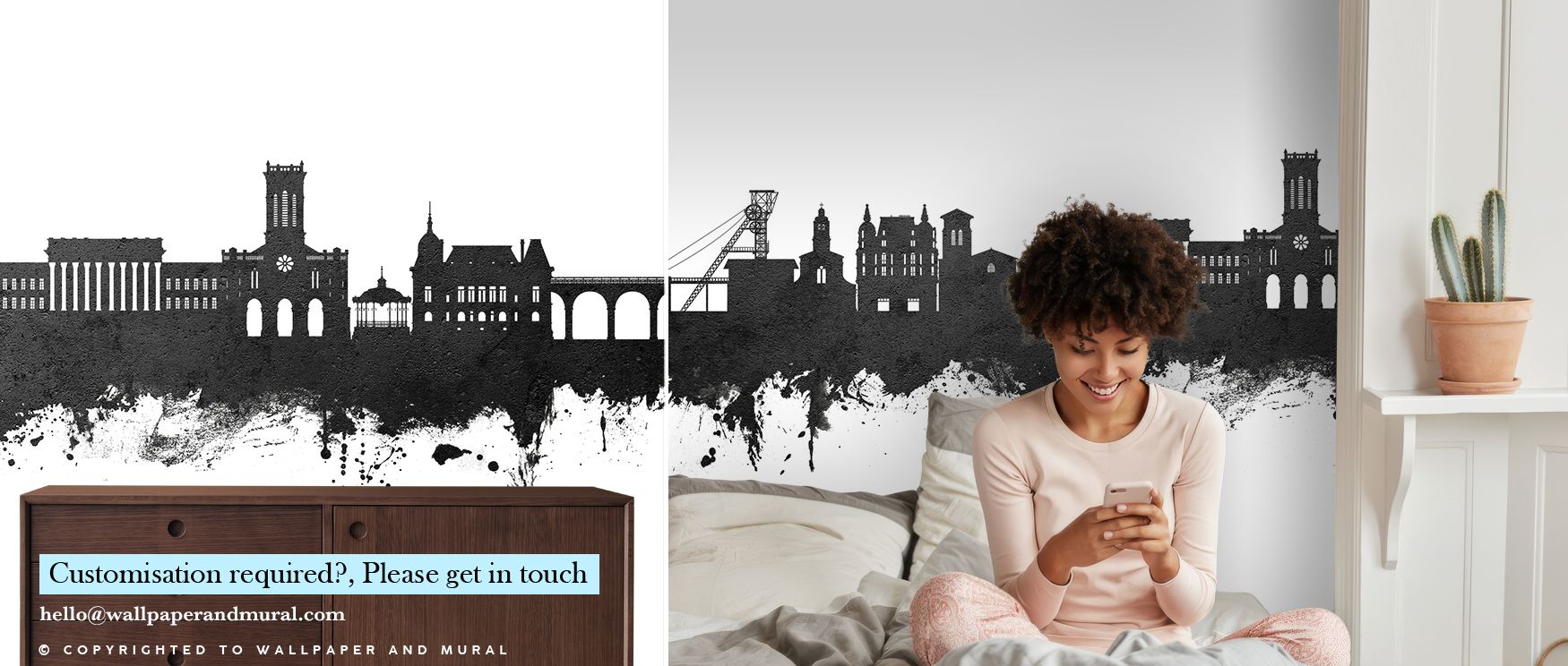 In the Saint-Étienne France Skyline Black & White Wallpaper, silhouettes glow with architectural refinement, enriching interiors with atmosphere of balance, surrounding bedrooms, living rooms, or hallways with artistry that inspires timeless sophisticatio