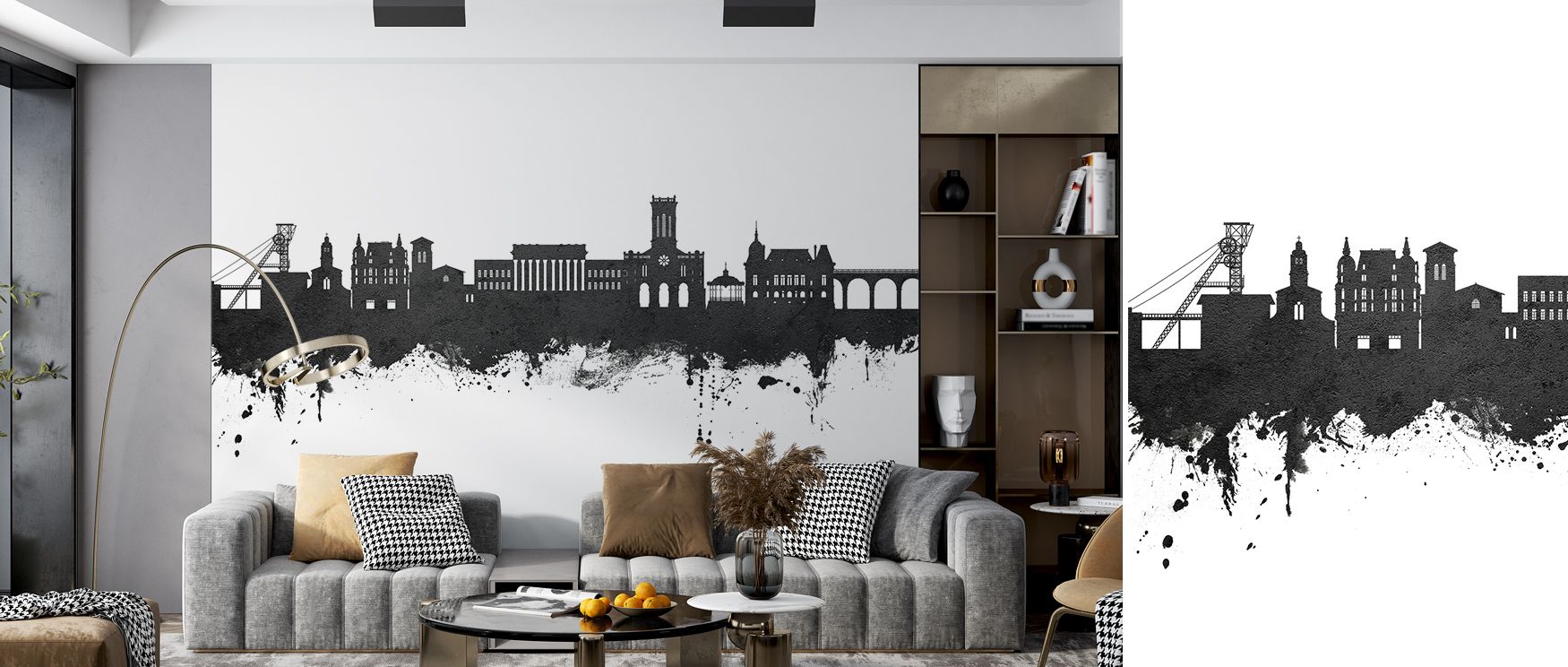 Architectural strength flows through the Saint-Étienne France Skyline Black & White Wallpaper, tones etched in monochrome refinement enrich interiors with atmosphere of calm sophistication, surrounding bedrooms, living rooms, or hallways with timeless art
