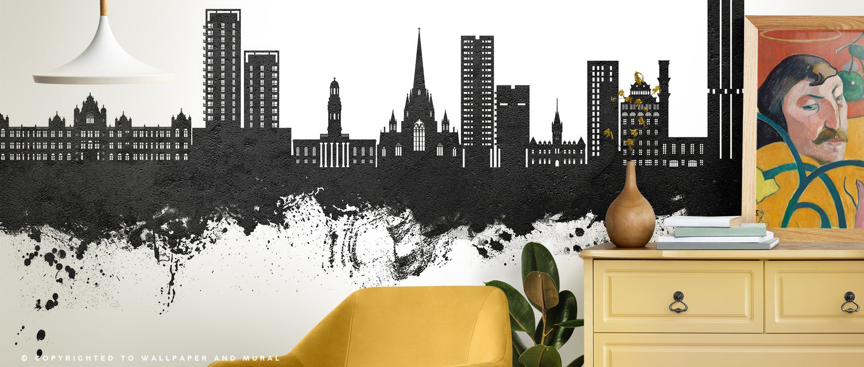 Salford England Skyline Black & White Wallpaper radiates refinement, monochrome tones etched with architectural silhouettes enrich interiors with atmosphere of sophistication, surrounding bedrooms, offices, or living rooms with artistry and timeless charm