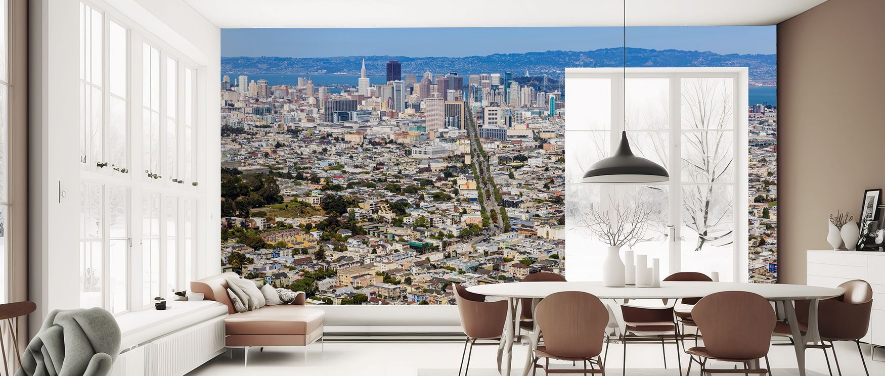 The San Francisco Cityscape Wallpaper radiates brilliance, tones layered with energy enrich interiors with atmosphere of refinement, surrounding bedrooms, living spaces, or offices with artistry that inspires charm and timeless elegance. 