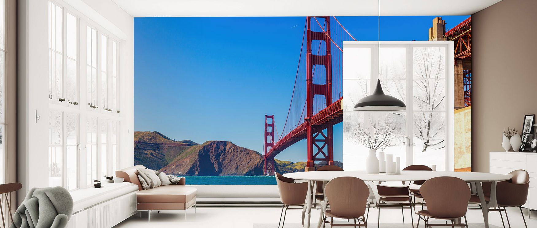 The San Francisco Golden Gate Bridge Wallpaper radiates iconic brilliance, tones layered in artistry enrich interiors with atmosphere of refinement, surrounding bedrooms, living rooms, or offices with sophistication and charm. 