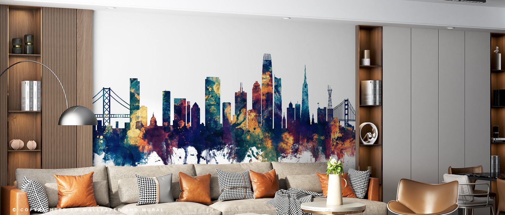 In the San Francisco Skyline Blue & Bronze Wallpaper, radiant tones flow with balance, enriching interiors with atmosphere of refinement, surrounding bedrooms, living rooms, or offices with artistry that inspires calm charm. 