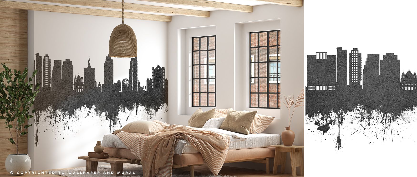 Monochrome rhythm flows in the San Jose California Skyline Black & White Wallpaper, silhouettes etched with depth enrich interiors with atmosphere of refinement, surrounding bedrooms, dining rooms, or hallways with artistry and timeless charm. 