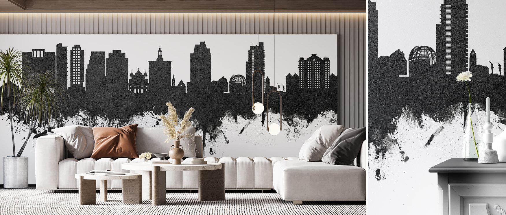 Architectural elegance shines in the San Jose California Skyline Black & White Wallpaper, tones layered in monochrome rhythm enrich interiors with atmosphere of refinement, surrounding bedrooms, dining areas, or offices with timeless charm. 