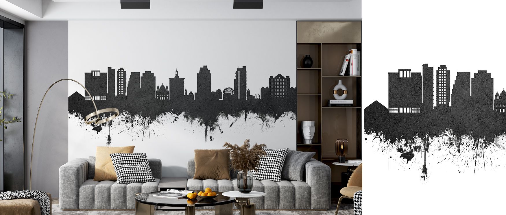 Monochrome layers in the San Jose California Skyline Black & White Wallpaper enrich interiors with atmosphere of refinement, surrounding bedrooms, offices, or hallways with artistry that radiates timeless calm and sophistication. 