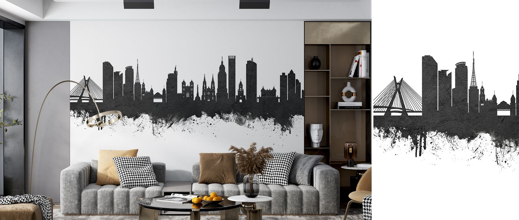 Cultural resonance flows in São Paulo Brazil Skyline Wallpaper, striking outlines painted in monochrome elegance, surrounding offices with refined calm, interiors enriched with heritage and walls transformed into timeless canvases of artistry. 
