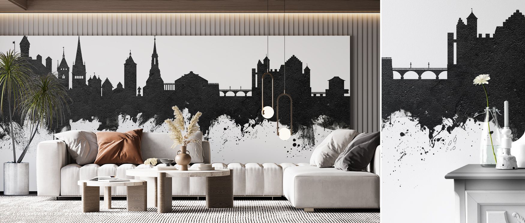 Historic elegance glows through the Schaffhausen Switzerland Skyline Black & White Wallpaper, black and white tones enriching interiors with refinement, surrounding bedrooms, living rooms, or offices with timeless sophistication and charm. 