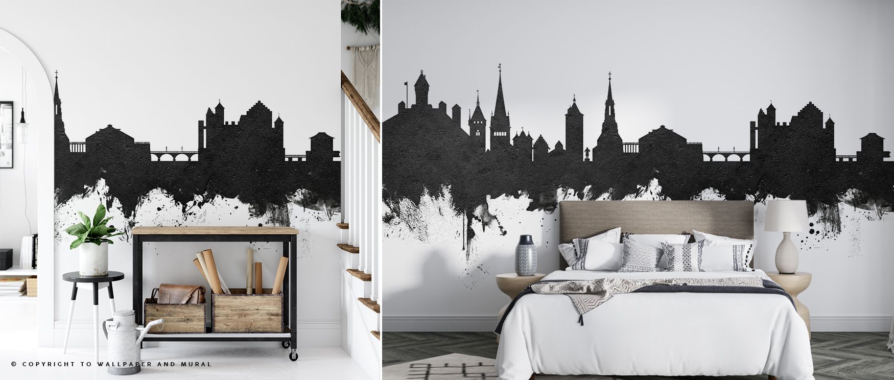 Urban rhythm flows across the Schaffhausen Switzerland Skyline Black & White Wallpaper, architectural silhouettes enriching interiors with atmosphere of refinement, surrounding bedrooms, offices, or living rooms with artistry and timeless charm. 