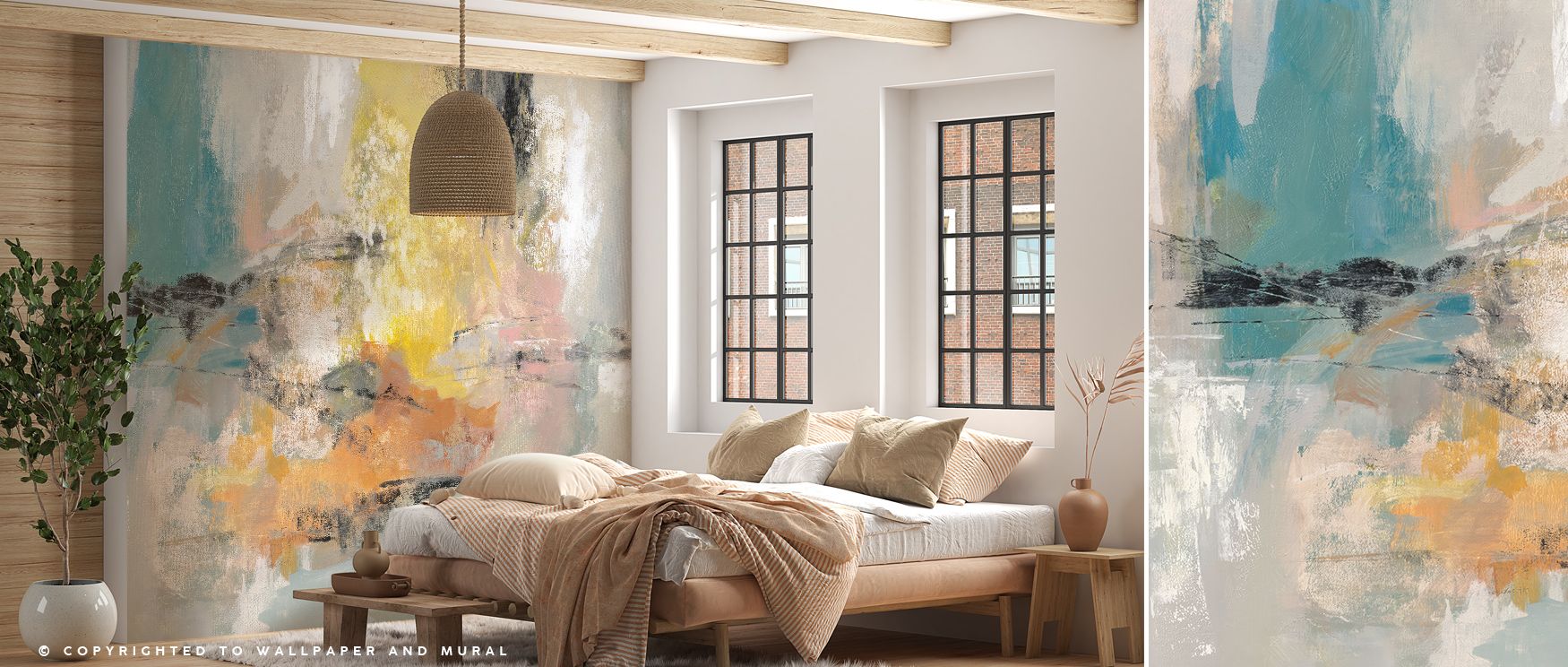 Sea And Land Landscape on Canvas Wallpaper unfolds with a gentle merging of ocean blues and grounded earth tones, its textures flowing like a horizon painted in motion, radiating tranquility and creating an atmosphere that turns living rooms into sanctuar