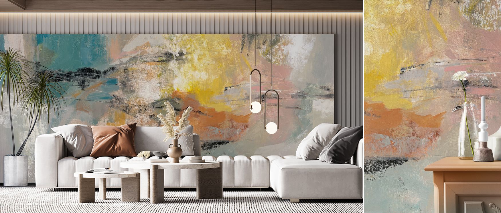 Like a canvas alive with atmosphere, the Sea And Land Landscape on Canvas Wallpaper carries the serenity of tides meeting land, surrounding rooms with layered gradients that glow with timeless beauty, filling bedrooms with a sense of retreat while enrichi