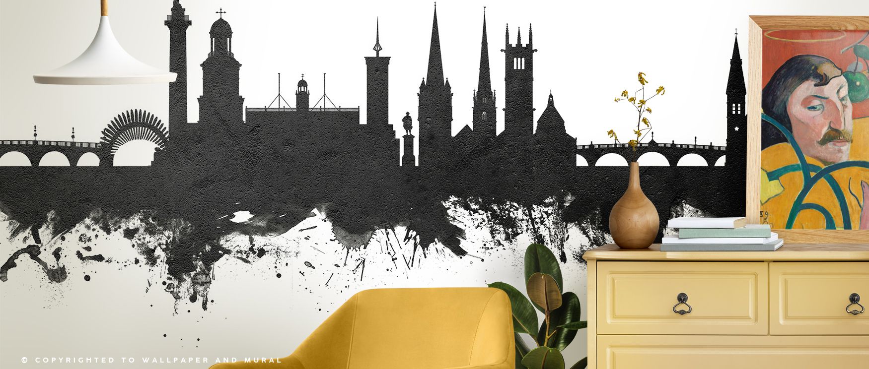 Shrewsbury England Skyline in Classic Black & White Wallpaper casts architectural silhouettes in poised contrast, monochrome tones enriching interiors with historic resonance, surrounding living rooms in quiet sophistication and timeless elegance that ble