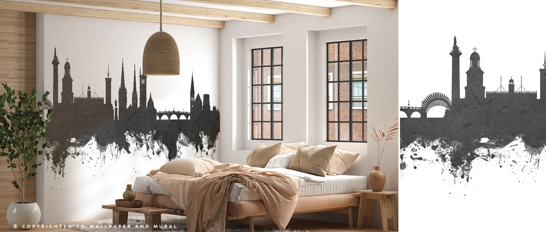 Through delicate etching of rooftops and towers, the Shrewsbury England Skyline in Classic Black & White Wallpaper unveils a refined presence, transforming bedrooms into serene retreats, monochrome clarity echoing heritage and modern poise across interior