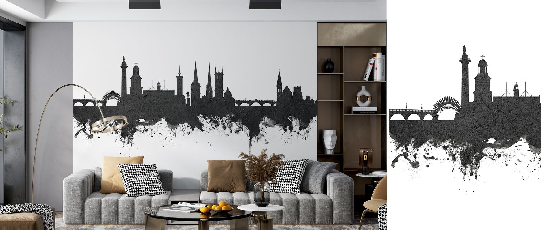 Cultural resonance flows through the Shrewsbury England Skyline in Classic Black & White Wallpaper, structures etched with clarity radiating artistic sophistication, transforming offices into reflective spaces filled with heritage, monochrome elegance, an