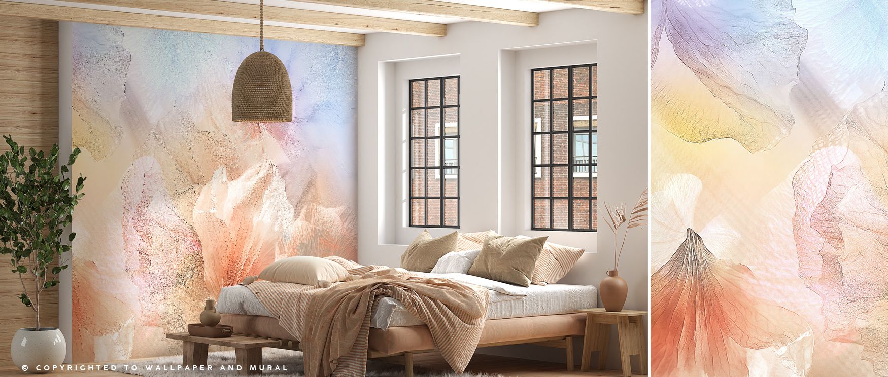 Silk & Light Blossoms with Delicate Elegance Wallpaper unfolds in soft radiance, petals glowing as though brushed with tender light, surrounding living rooms with atmospheric calm, carrying floral rhythm into interiors that inspire serenity and timeless b