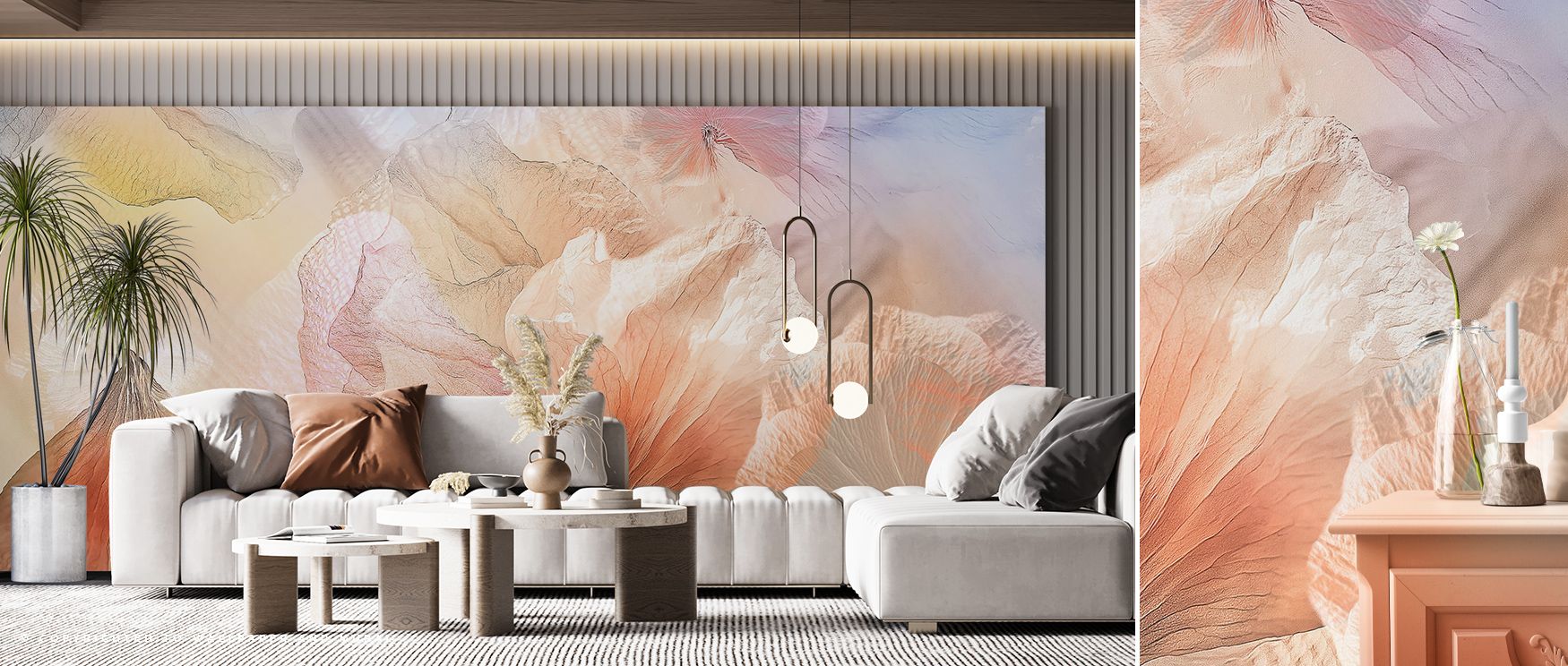 Flowing petals shimmer within the Silk & Light Blossoms with Delicate Elegance Wallpaper, radiant tones harmonizing across walls, surrounding bedrooms with meditative calm, transforming interiors into spaces where natural beauty is expressed in serene rhy