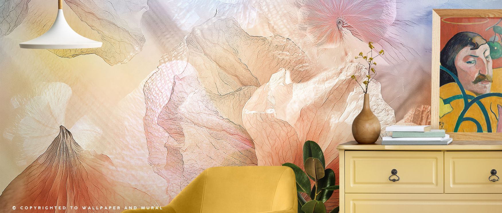 The Silk & Light Blossoms with Delicate Elegance Wallpaper captures floral elegance in glowing tones, blossoms flowing gently across surfaces, filling offices with refined grace, turning walls into landscapes of quiet serenity and enhancing interiors with