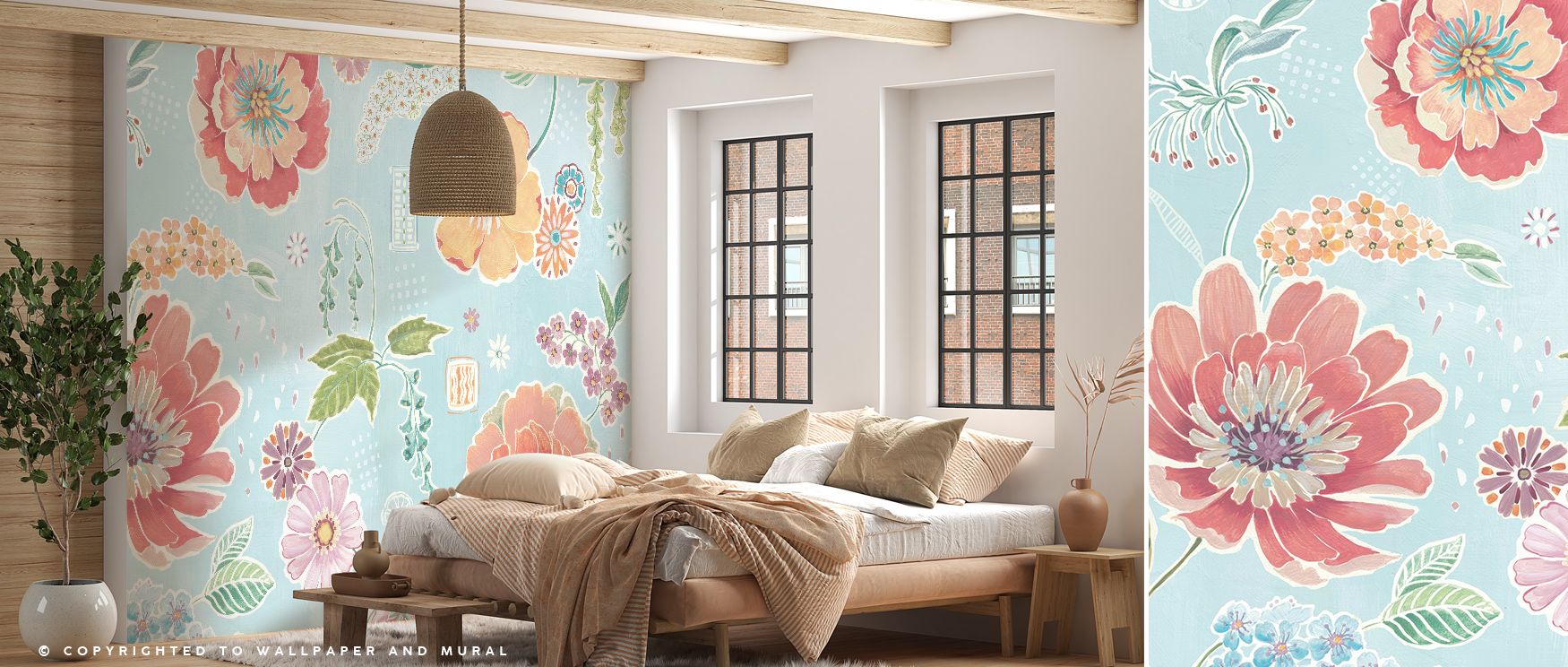 Simple Blossom Floral Elegance Wallpaper radiates serenity, blossoms drifting gracefully across surfaces, surrounding living rooms with refined calm, layering walls in delicate rhythm that fills interiors with natural softness and elegant presence, transf