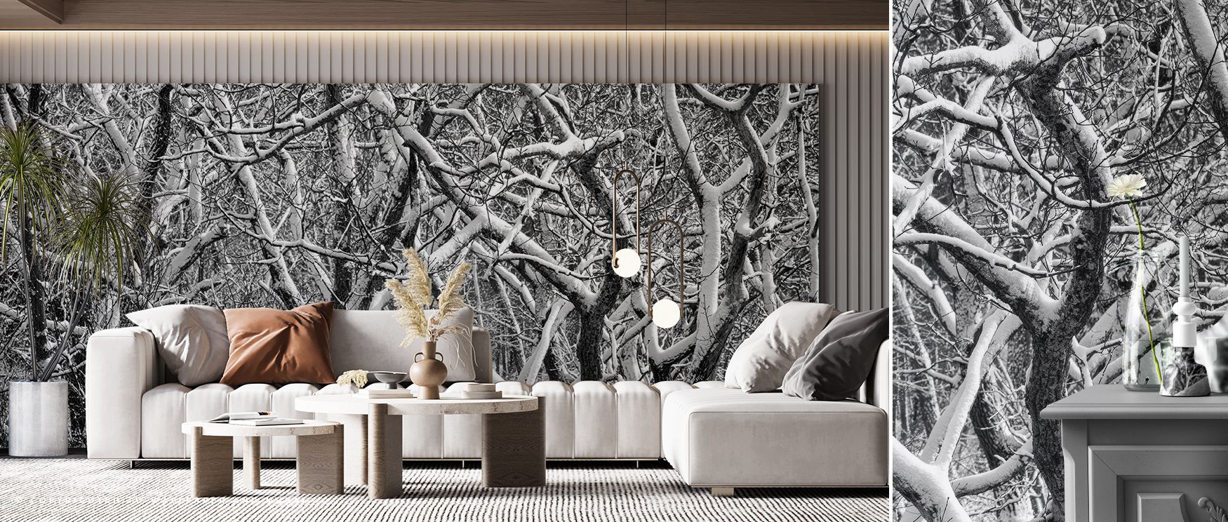 Branches etched in frost glow within the Snow Branches Winter Wonderland Wallpaper, their textures radiating serenity and filling living spaces with graceful charm that echoes winter stillness while creating interiors filled with peaceful resonance. 