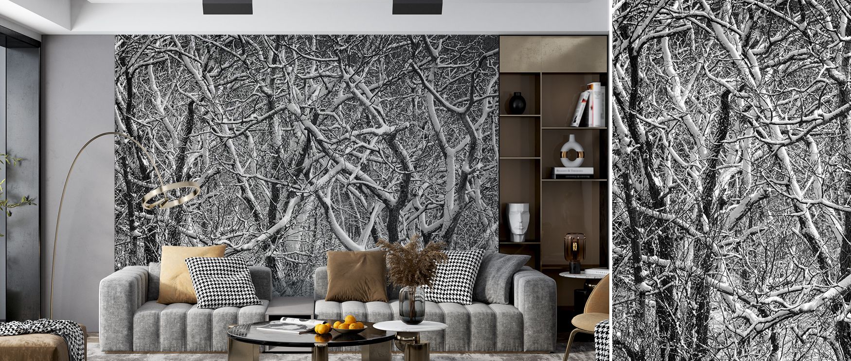 Subtle light drapes branches in the Snow Branches Winter Wonderland Wallpaper, textures unfolding with gentle rhythm, enriching bedrooms with serenity while surrounding interiors with atmosphere steeped in seasonal calm. 