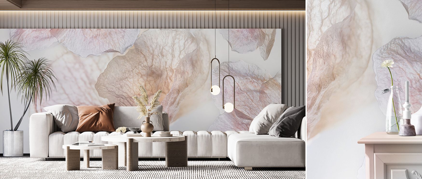 Petals drift softly in the Soft Embrace Gentle Floral Wall Art, imagery painting living spaces with serenity, interiors enriched with floral harmony, walls radiating balance and reflective beauty that feels poetic and timeless. 