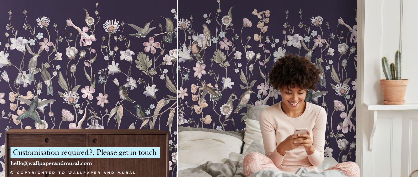 Petals glow gently in the Sound of Spring Dark Blue Floral Elegance Wallpaper, blossoms unfolding with elegance, enriching bedrooms with serenity, interiors surrounded by deep blue tones, walls transformed into poetic canvases alive with calm resonance an