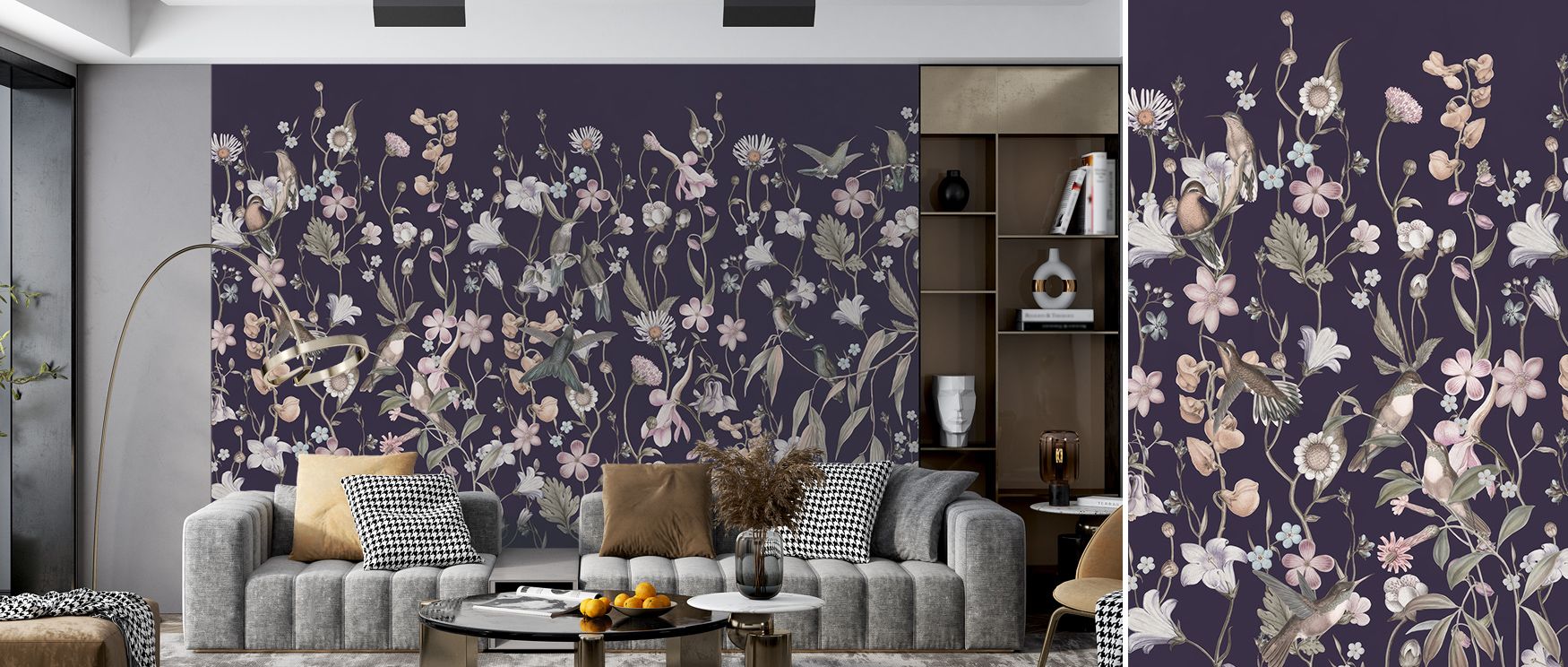 Floral artistry radiates in the Sound of Spring Dark Blue Floral Elegance Wallpaper, blossoms unfolding in poetic rhythm, bedrooms enriched with reflective calm, interiors alive with harmony, walls layered with balance and serenity shaped by timeless reso