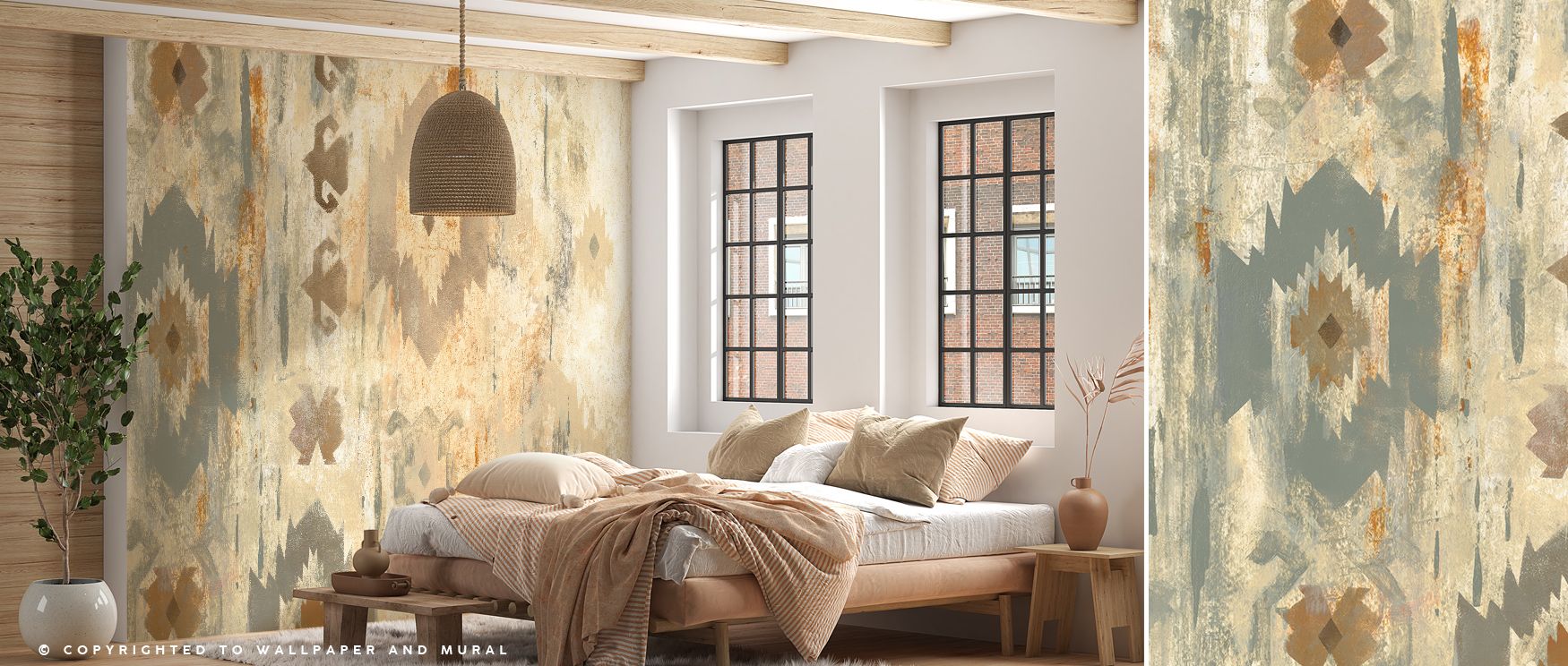 Southwest Design IV Tribal Elegance Wallpaper radiates cultural charm, intricate motifs glowing with luminous artistry, living rooms enriched with resonance, interiors alive with heritage presence, walls transformed into poetic canvases of timeless sophis