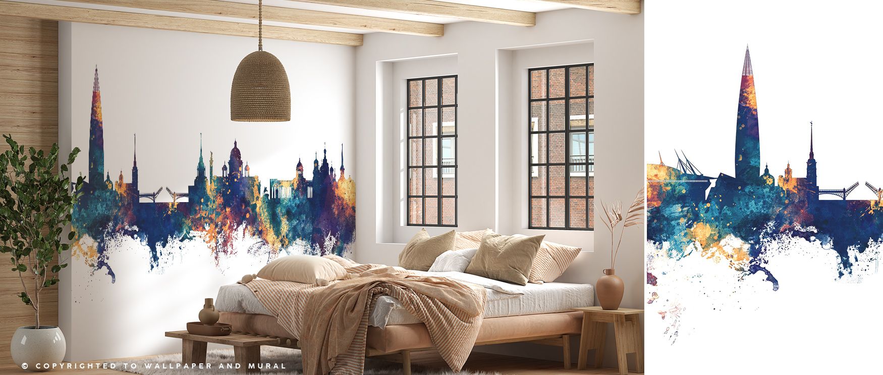 Radiant tones drift across the St Petersburg Russia Skyline Blue & Bronze Wallpaper, architectural forms enriched with harmony, bedrooms glowing with calm resonance, interiors layered with artistry, walls alive with heritage charm and timeless elegance. 