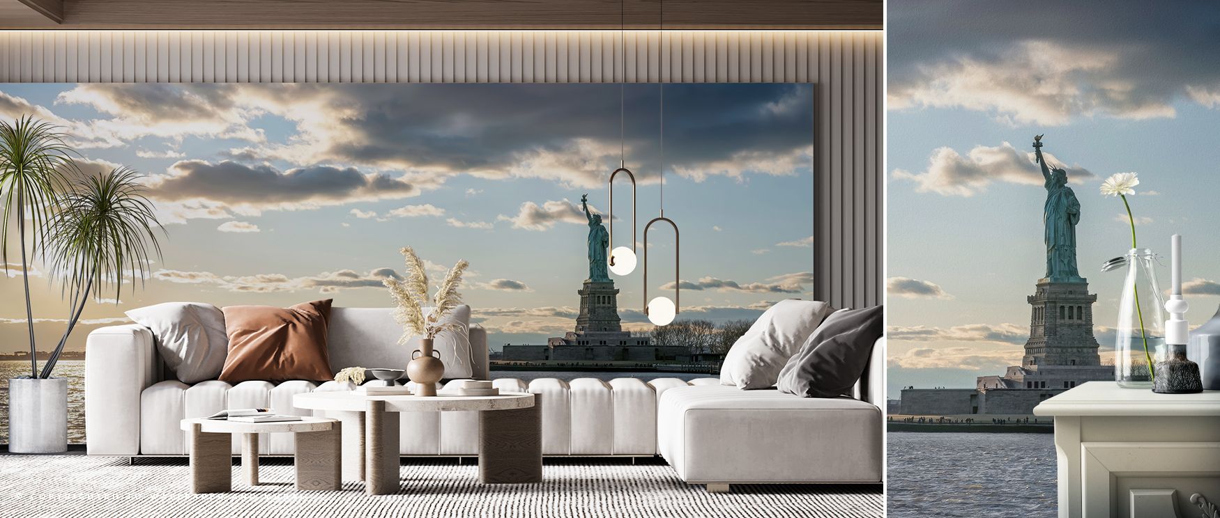Historic brilliance radiates from the Statue of Liberty Cruise New York Charm Wallpaper, imagery glowing in luminous tones, living areas enriched with serenity, interiors surrounded by heritage presence, walls layered with timeless artistry. 