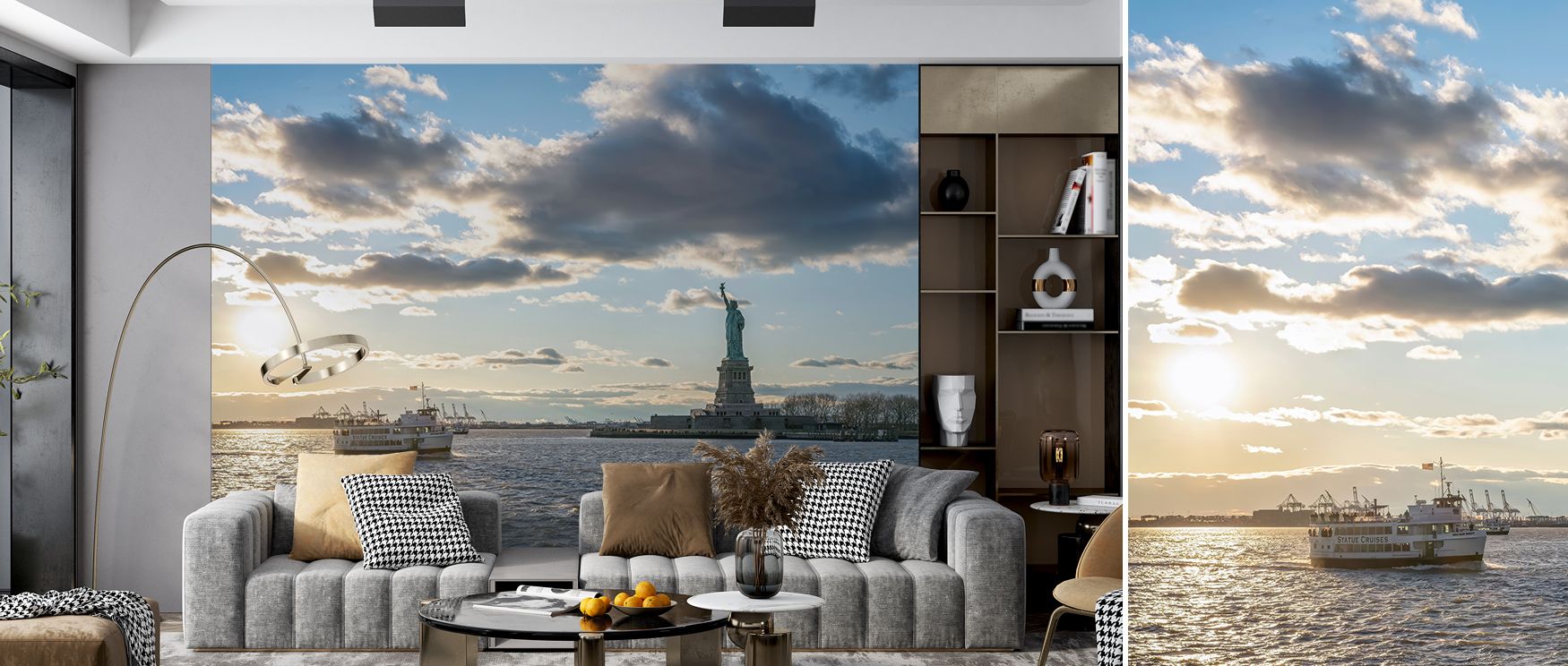 Statue of Liberty Cruise New York Charm Wallpaper radiates luminous heritage, bedrooms enriched with cultural resonance, interiors alive with artistry, walls layered with balance, carrying timeless charm and pride. 