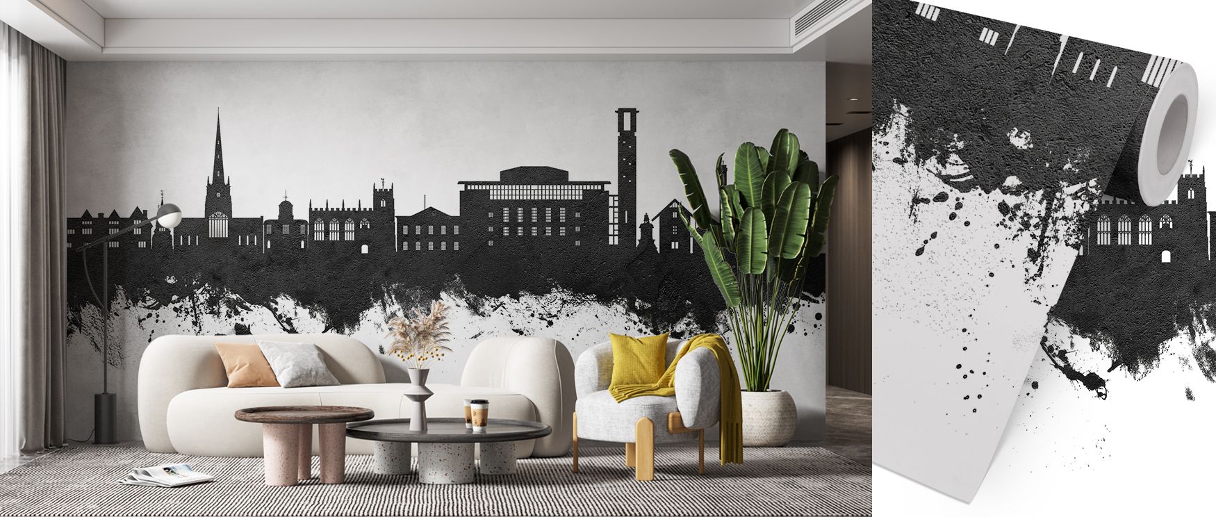Architectural imagery shines in the Stratford-upon-Avon Skyline Black & White Wallpaper, silhouettes painted in luminous tones, living areas enriched with calm resonance, interiors filled with heritage poise, walls transformed into cultural sanctuaries. 