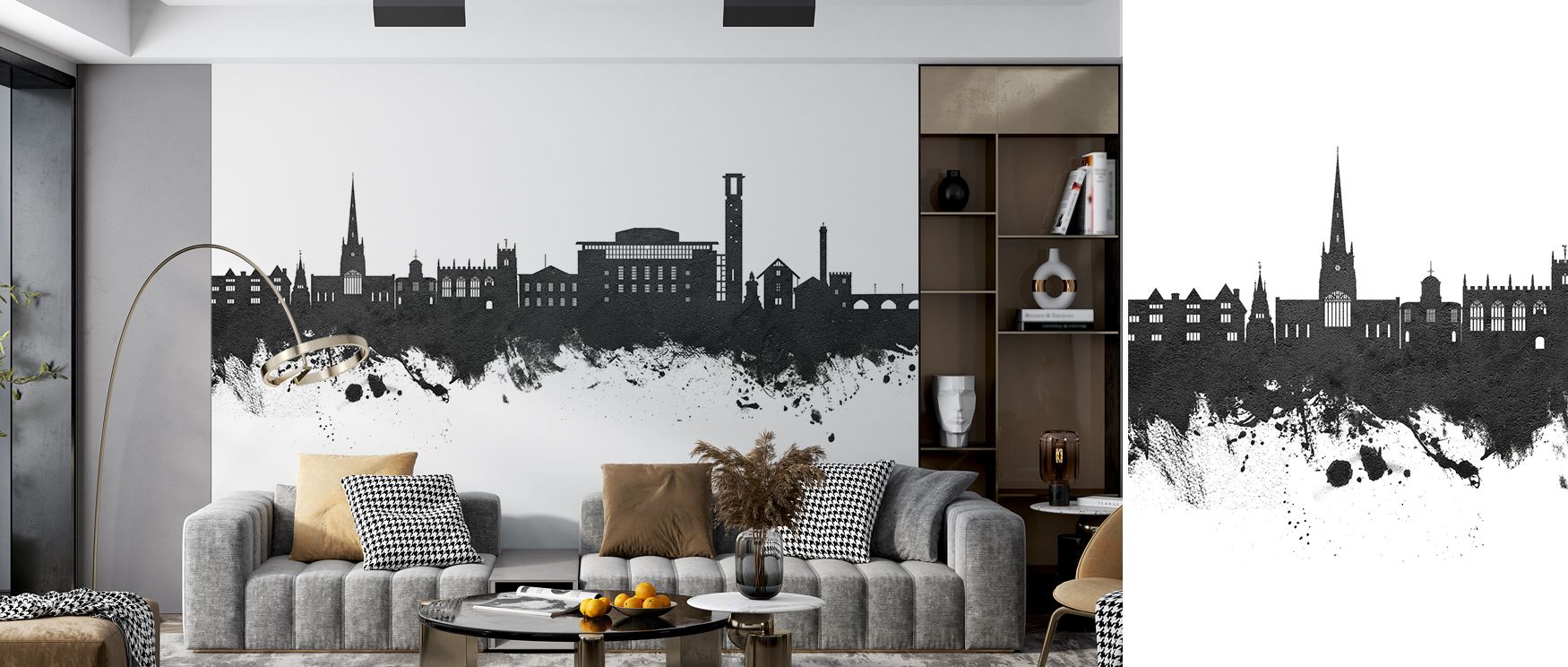 Stratford-upon-Avon Skyline Black & White Wallpaper carries luminous resonance, offices enriched with reflective calm, interiors glowing with cultural poise, walls transformed into canvases of sophistication and heritage artistry. 