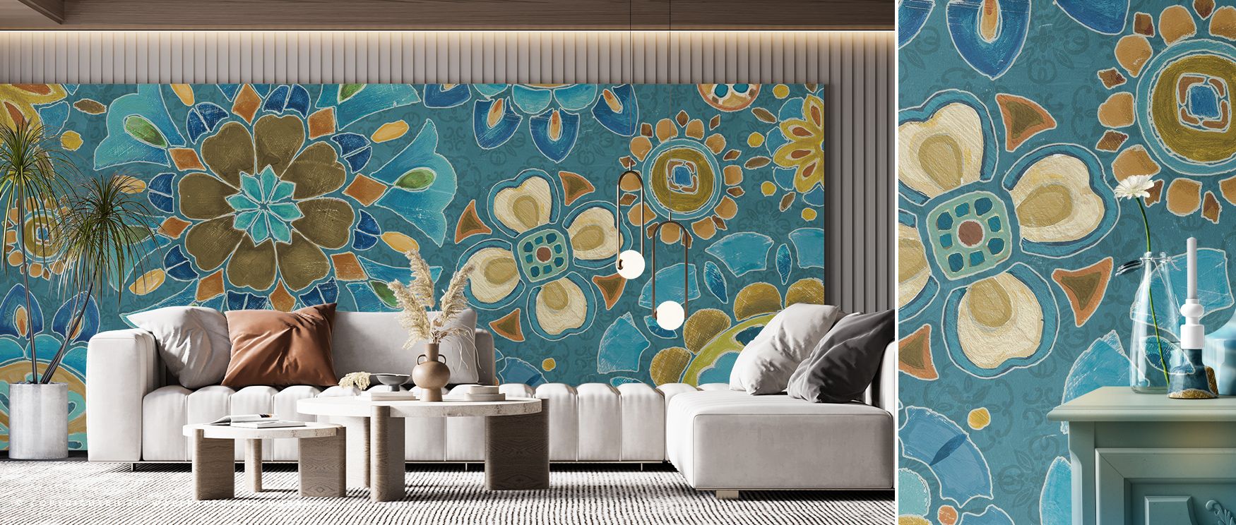 Radiant blossoms unfold across the Summer Love Tales Vibrant Floral Elegance Wallpaper, imagery glowing in harmony, living areas enriched with joy, interiors layered in vibrance, walls filled with optimism and seasonal brilliance. 