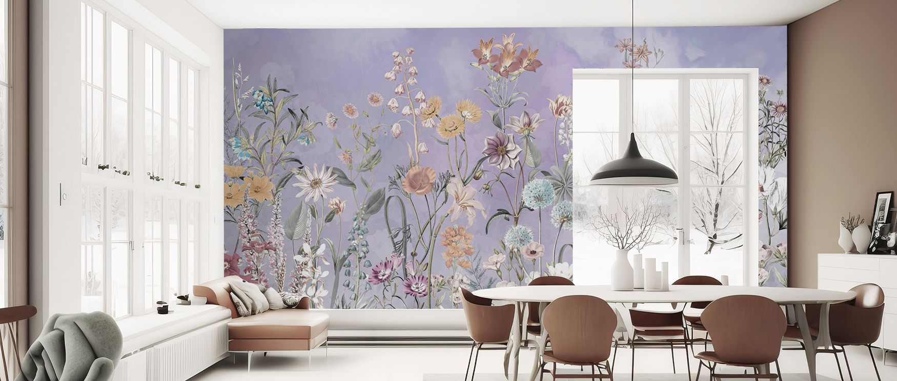 Radiant blossoms expand across the Summer Meadow Floral Elegance Wallpaper, imagery painted in luminous tone, offices enriched with calm resonance, interiors layered in artistry, walls transformed into poetic sanctuaries. 