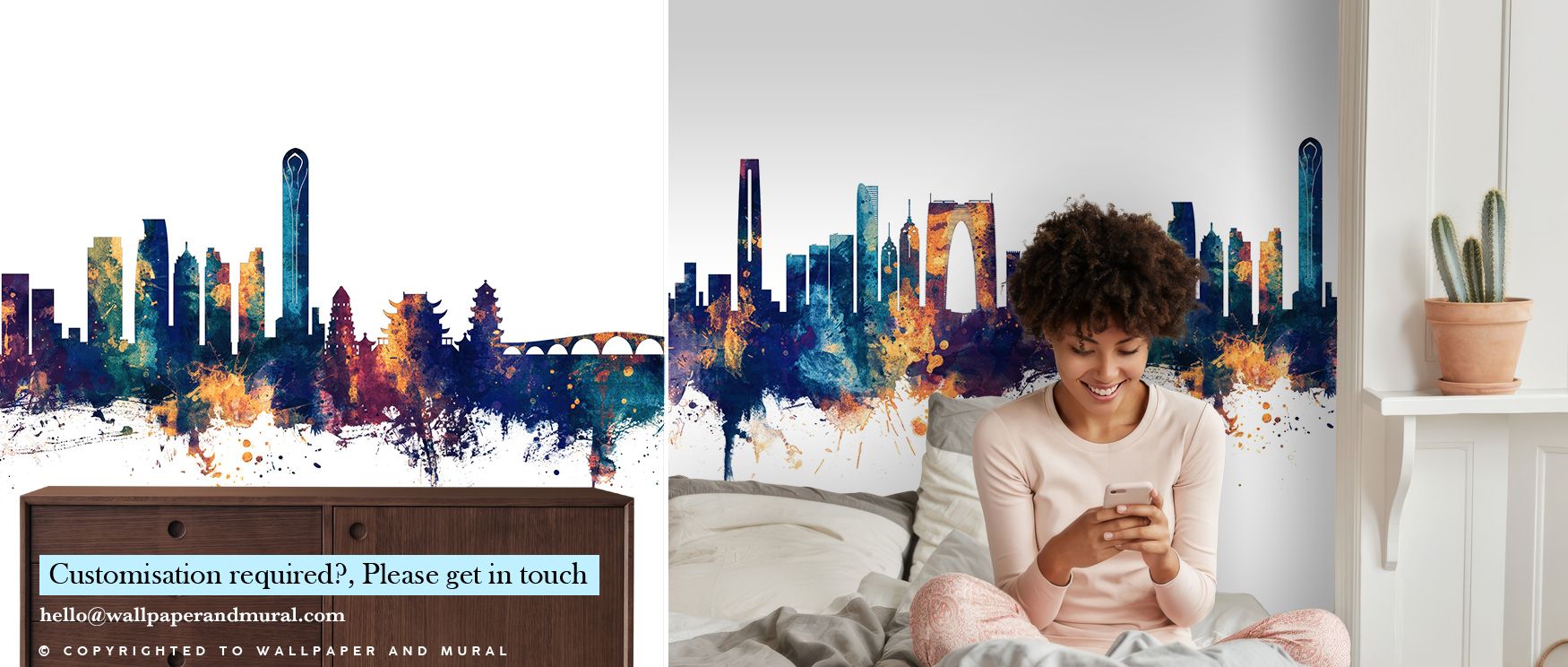 Suzhou China Skyline with Blue & Bronze Accents Wallpaper reveals graceful contrasts where bronze warmth meets blue serenity in radiant skyline form. Its design captures architectural depth, evoking history and modern refinement. This luxurious mood enric