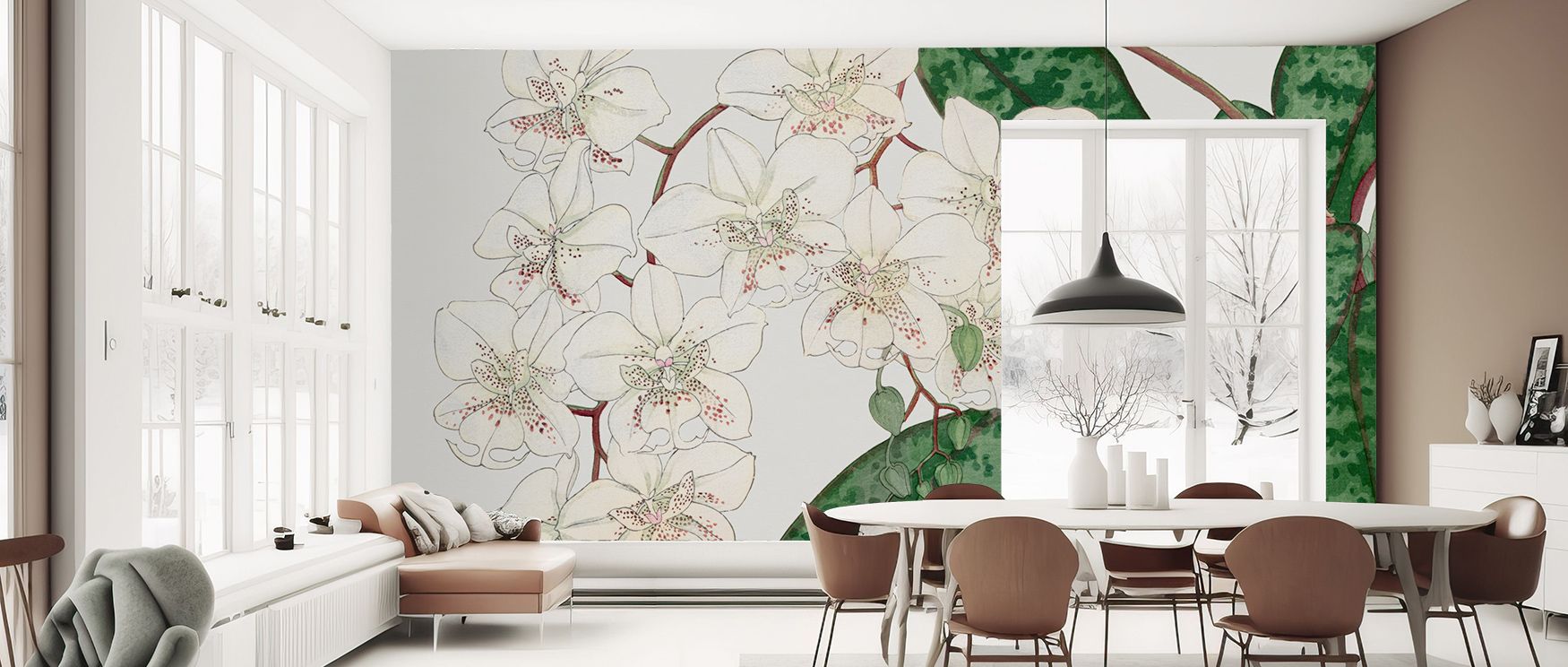 Delicate stillness defines Tanigami Moth Orchid Elegant Floral Wall Art, where orchid blossoms unfold with timeless grace. Its soft tones create natural harmony, inspiring calm reflection. This elegant floral artwork enriches bedrooms, living rooms, or of