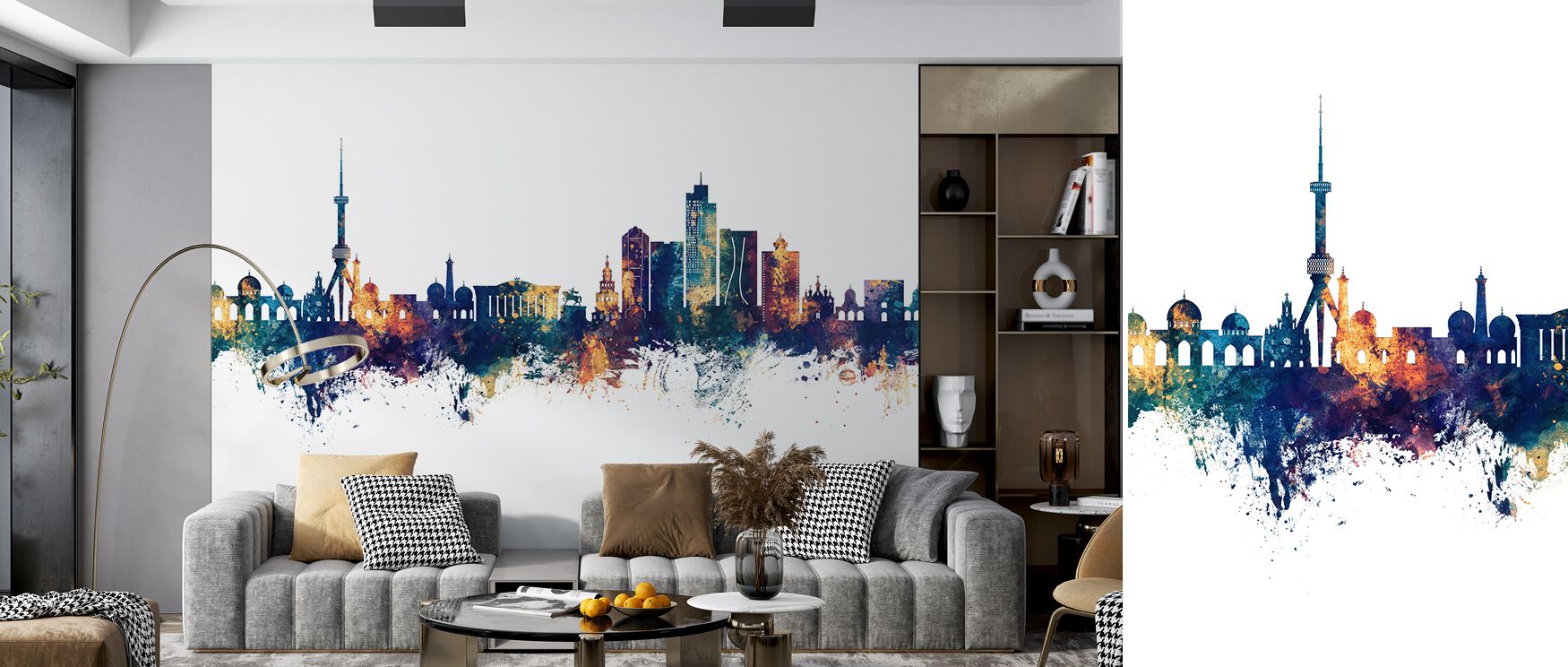 Luminous beauty radiates from Tashkent Uzbekistan Skyline with Blue & Bronze Highlights Wallpaper, where rich metallic highlights illuminate heritage silhouettes. Its design conveys timeless elegance, offering cultural refinement in balanced tone. This sk