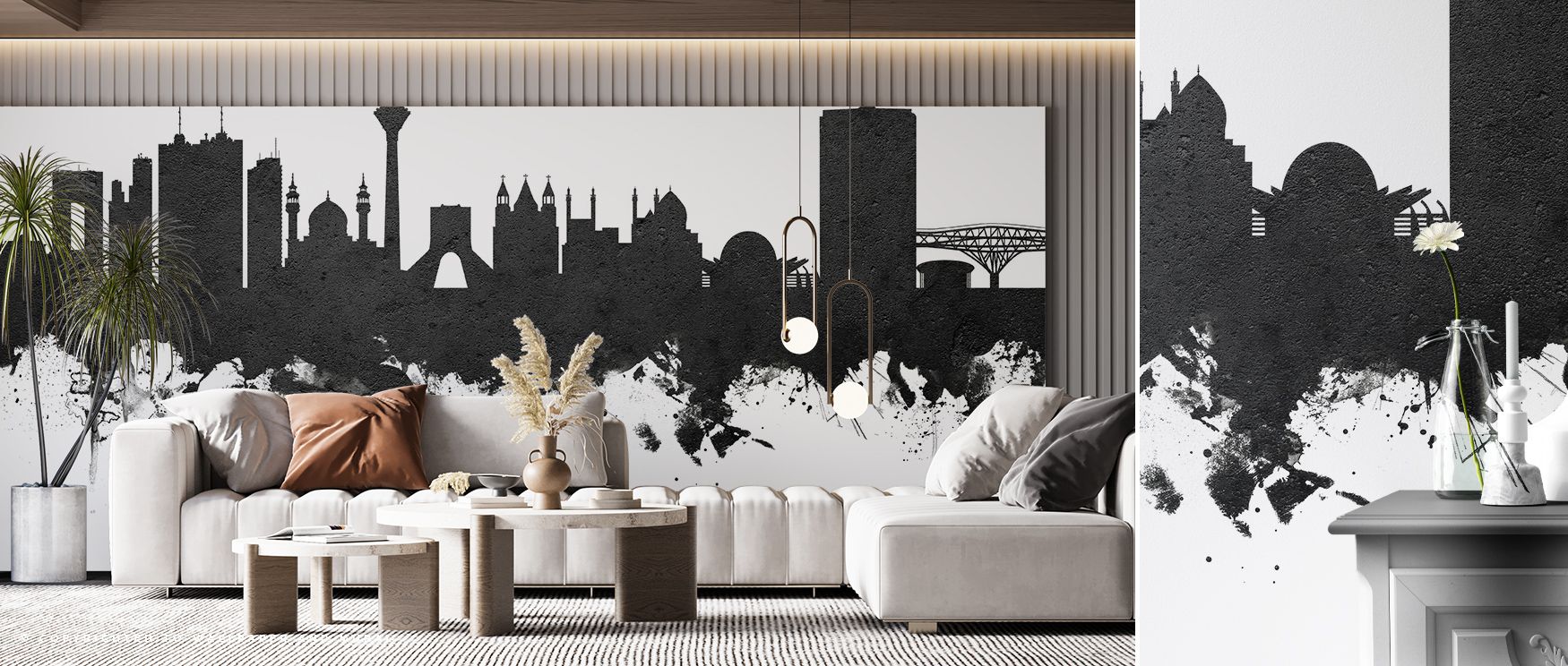The Tehran Iran Skyline in Black & White Wallpaper portrays harmony between history and modernity, expressed in refined tonal balance. Its monochrome composition evokes cultural charm, offering quiet elegance. This refined artwork enriches bedrooms, livin