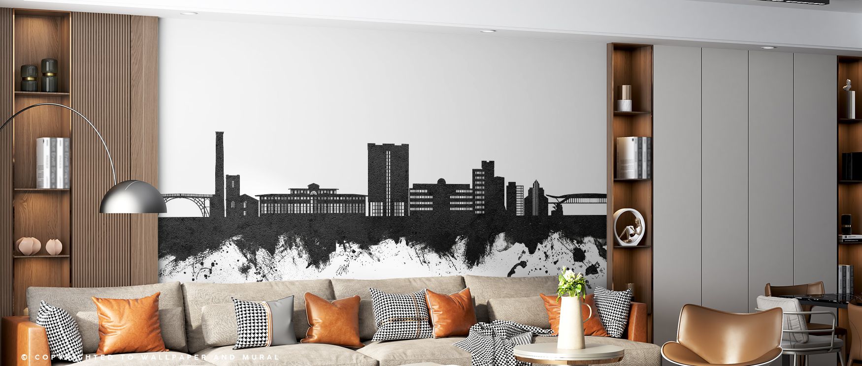 Through its elegant grayscale palette, the Telford England Skyline Black & White Wallpaper emphasizes architecture with quiet strength, where iconic outlines rise gracefully, bringing an atmospheric presence that makes living rooms, offices, or bedrooms r