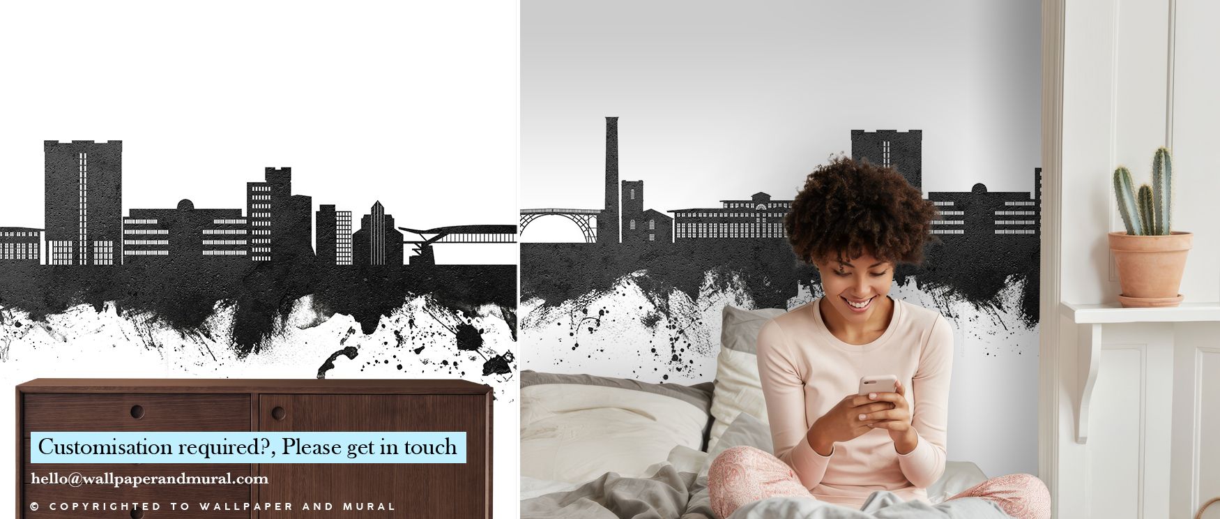 Every contour within the Telford England Skyline Black & White Wallpaper conveys depth and detail, with sharp forms set against softened tones, producing a sophisticated ambiance that enriches interiors naturally, whether it frames living areas, office wa