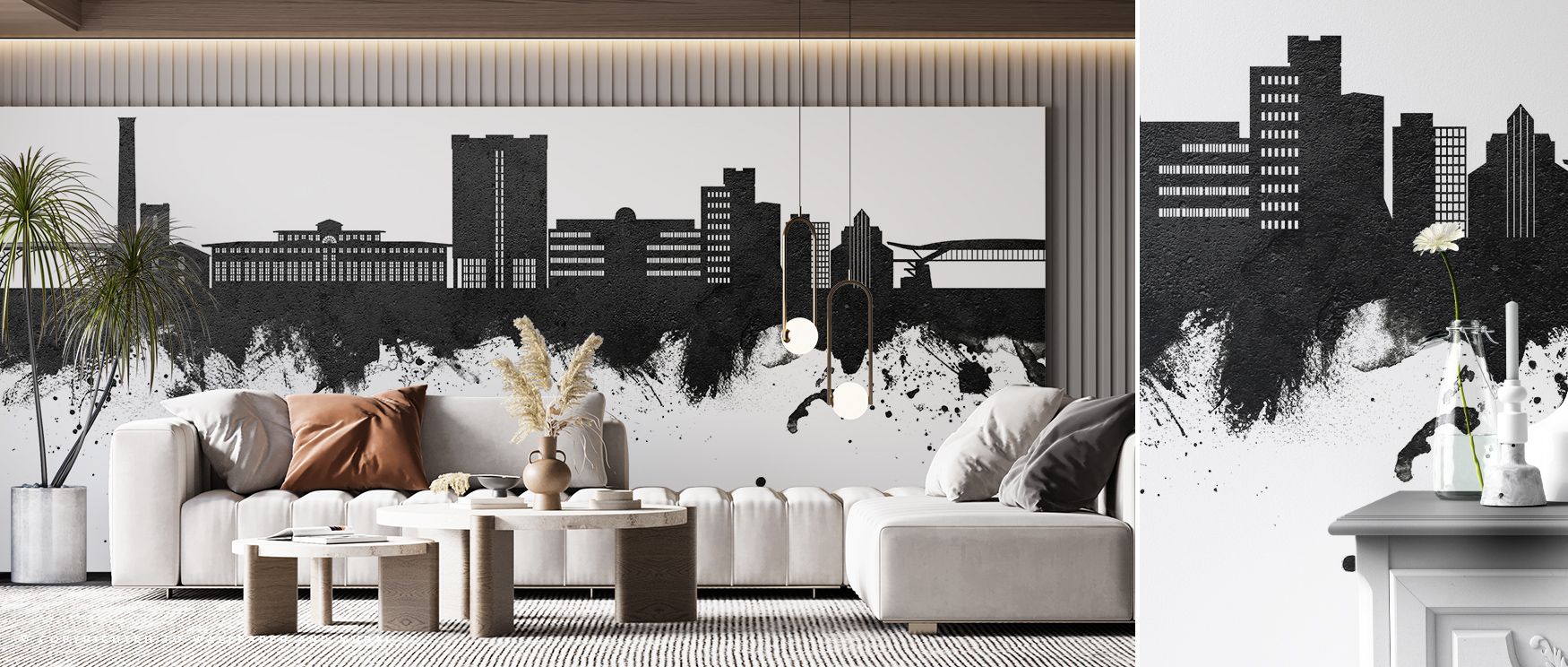 With smooth tonal gradations, the Telford England Skyline Black & White Wallpaper reimagines architectural heritage as artwork, where contrasts highlight timeless structures, delivering interior spaces such as bedrooms, living areas, or offices an endurin