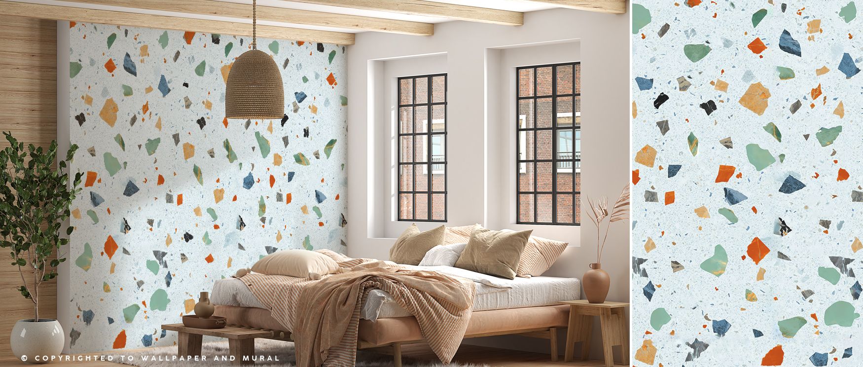 Terrazzo Multi, Ice Blue Modern Wall Art delivers a contemporary interpretation of terrazzo patterns, with cool fragments scattered across sleek blue tones, creating movement and balance that enhance offices, bedrooms, or living rooms with a refined yet p