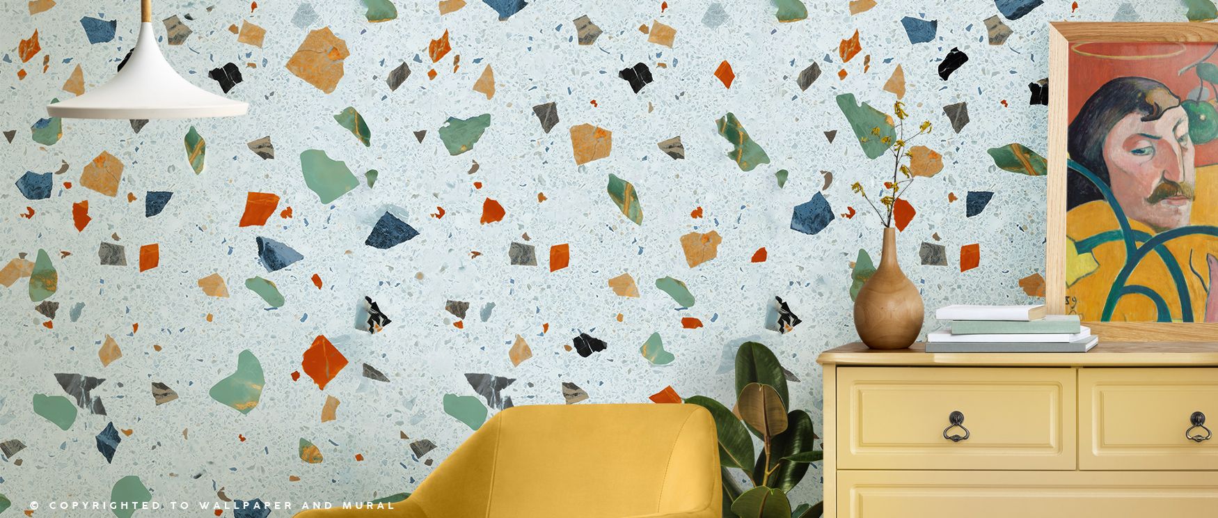 The Terrazzo Multi, Ice Blue Modern Wall Art unites scattered fragments into cohesive rhythm, offering a decorative presence that redefines interiors such as bedrooms, offices, or living rooms with playful elegance framed in sleek modern tones of cool ice