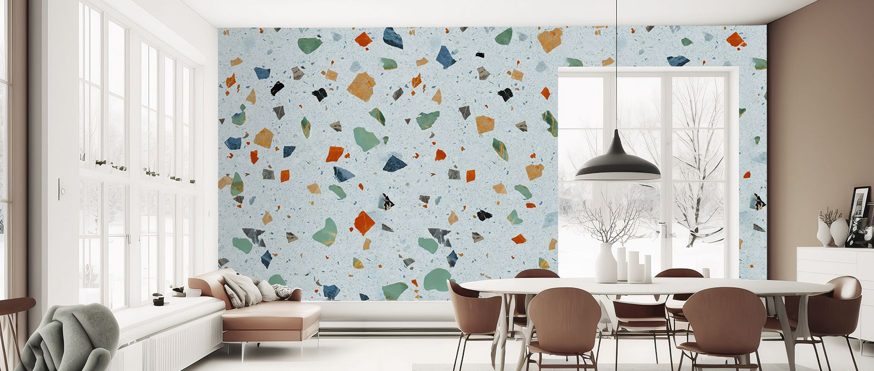 Through its balance of movement and quiet, the Terrazzo Multi, Ice Blue Modern Wall Art draws focus to pattern and texture, producing an atmosphere that enhances bedrooms, offices, or living rooms with fresh visual energy and timeless urban sophistication