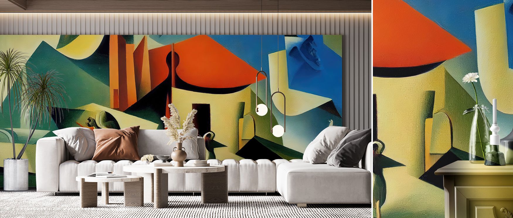 The Cubist Modern Art Wall Design highlights abstract movement and geometric detail, delivering artistic charm into interiors like bedrooms, offices, or living rooms with bold vibrancy, modern creativity, and refined sophistication across surfaces. 